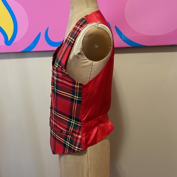 Moschino Red Tartan Plaid Wool Vest - Picture 9 of 12